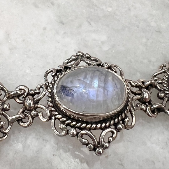 Rainbow Moonstone Trilogy Sterling Silver Hinged BOLO Bracelet - Picture 4 of 15